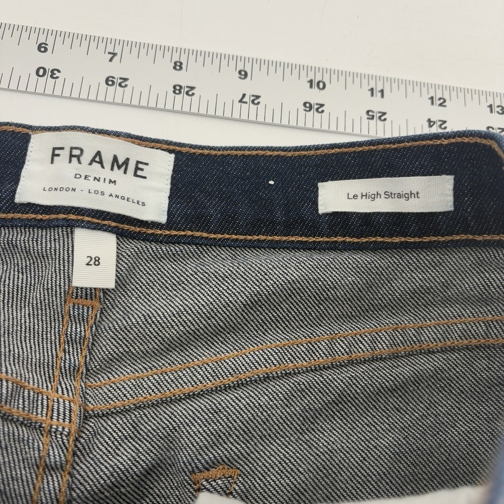 FRAME Le High Straight Jeans Women's 28X27 Woodson Dark Wash Stretch Denim USA - Picture 8 of 12